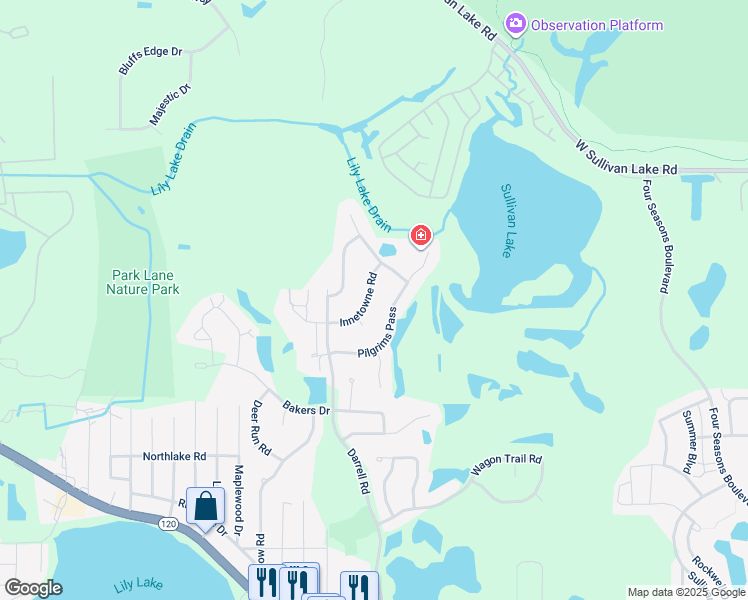 map of restaurants, bars, coffee shops, grocery stores, and more near 32735 Innetowne Road in Lakemoor