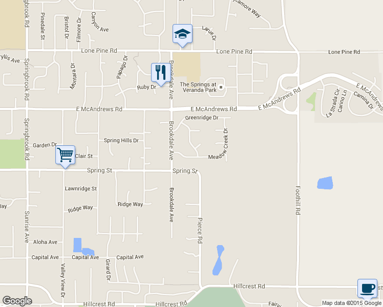 map of restaurants, bars, coffee shops, grocery stores, and more near 2429 Meadow Creek Drive in Medford