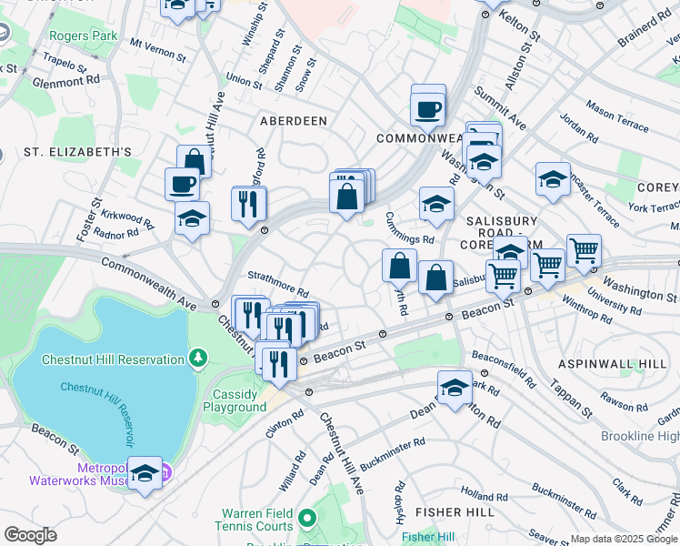 map of restaurants, bars, coffee shops, grocery stores, and more near 9 Kilsyth Terrace in Boston