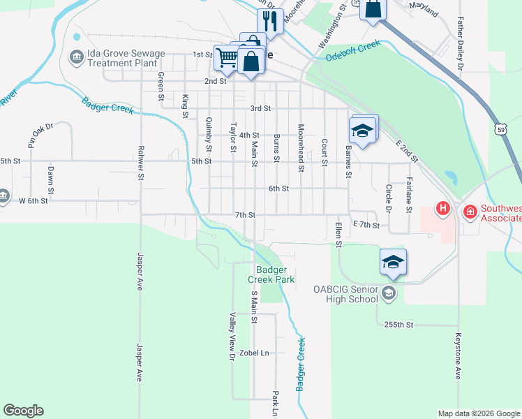 map of restaurants, bars, coffee shops, grocery stores, and more near 403 7th Street in Ida Grove
