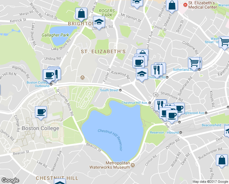 map of restaurants, bars, coffee shops, grocery stores, and more near in Boston