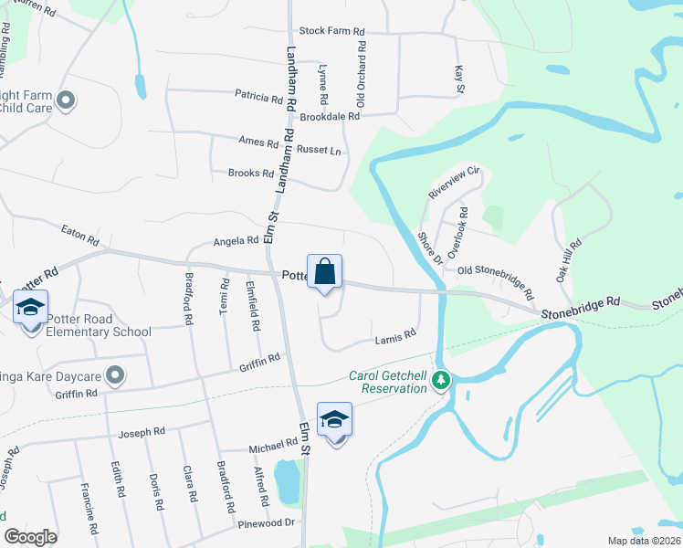map of restaurants, bars, coffee shops, grocery stores, and more near 110 Potter Road in Framingham