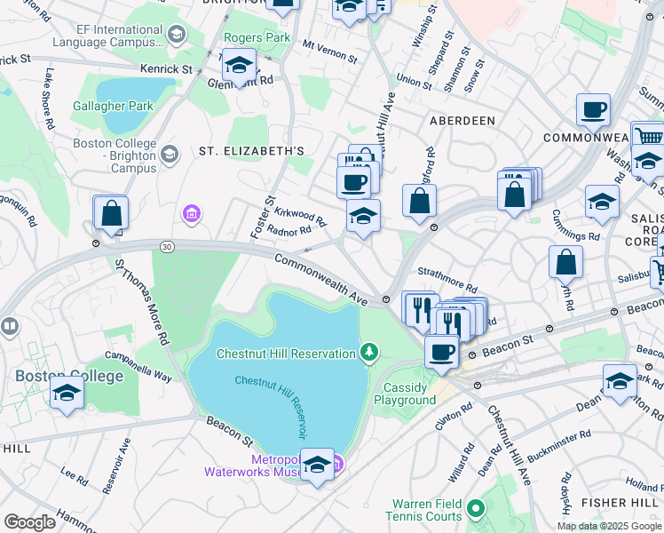 map of restaurants, bars, coffee shops, grocery stores, and more near 1933 Commonwealth Avenue in Boston