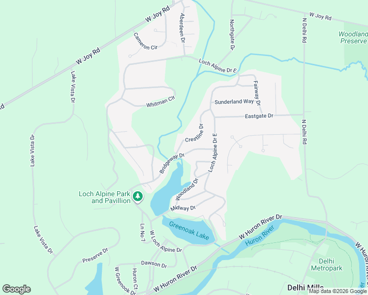 map of restaurants, bars, coffee shops, grocery stores, and more near 4230 Crestline Drive in Ann Arbor