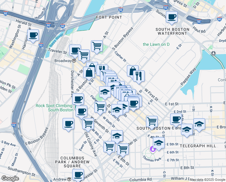 map of restaurants, bars, coffee shops, grocery stores, and more near 27 Linsky Barry Court in Boston