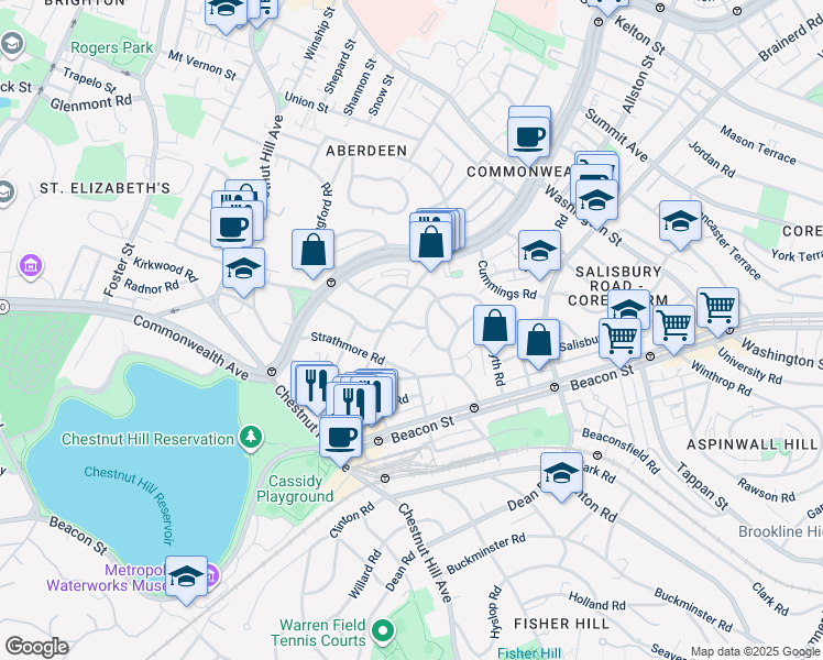 map of restaurants, bars, coffee shops, grocery stores, and more near 9 Kilsyth Terrace in Boston