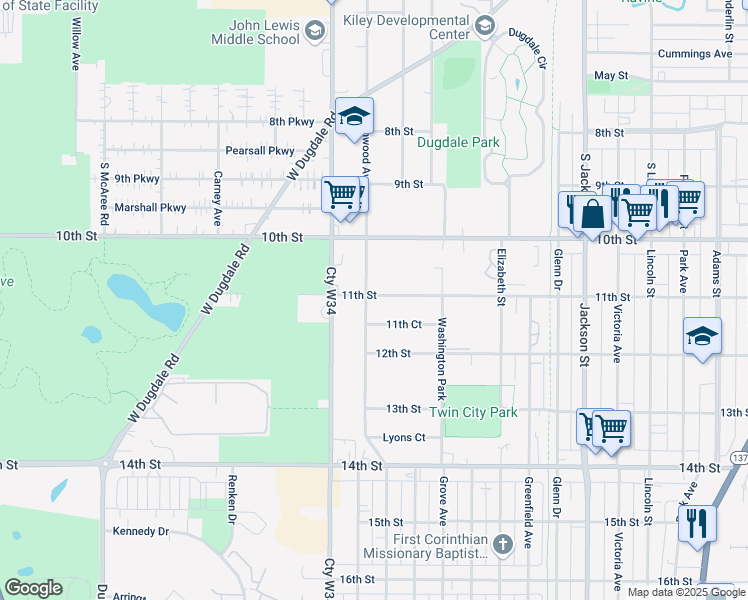 map of restaurants, bars, coffee shops, grocery stores, and more near 1717 11th Street in Waukegan