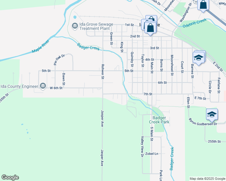 map of restaurants, bars, coffee shops, grocery stores, and more near 849-893 7th Street in Ida Grove