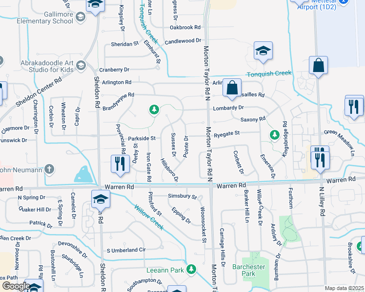 map of restaurants, bars, coffee shops, grocery stores, and more near 7450 Sussex Drive in Canton