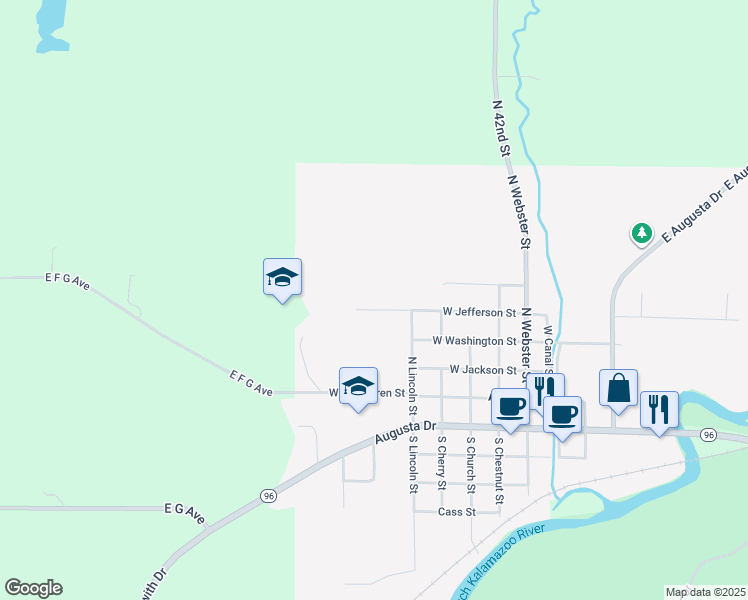 map of restaurants, bars, coffee shops, grocery stores, and more near 500 West Jefferson Street in Augusta