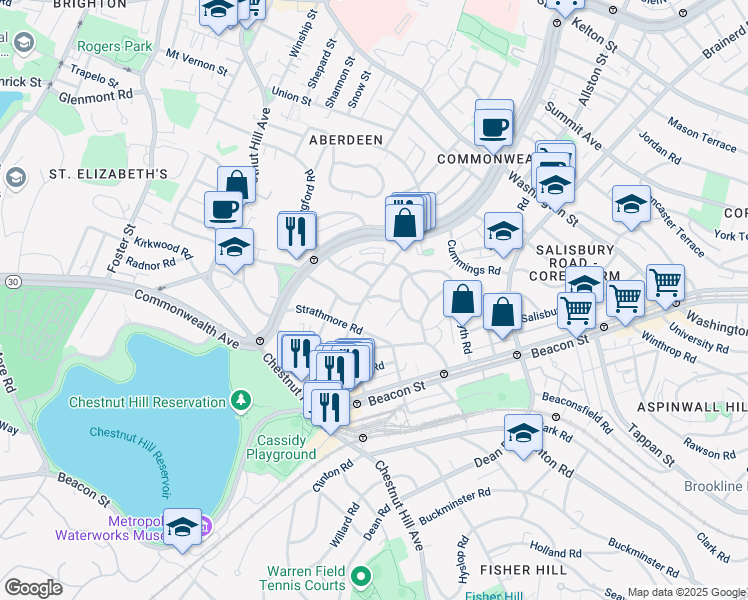 map of restaurants, bars, coffee shops, grocery stores, and more near 9 Kilsyth Terrace in Boston