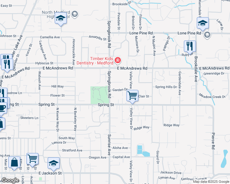 map of restaurants, bars, coffee shops, grocery stores, and more near 1734 Evans Circle in Medford