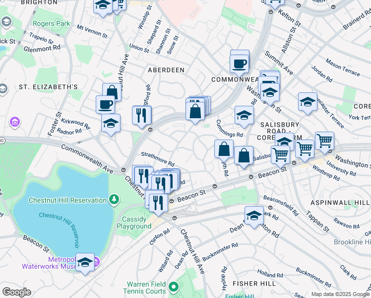 map of restaurants, bars, coffee shops, grocery stores, and more near 9 Kilsyth Terrace in Boston
