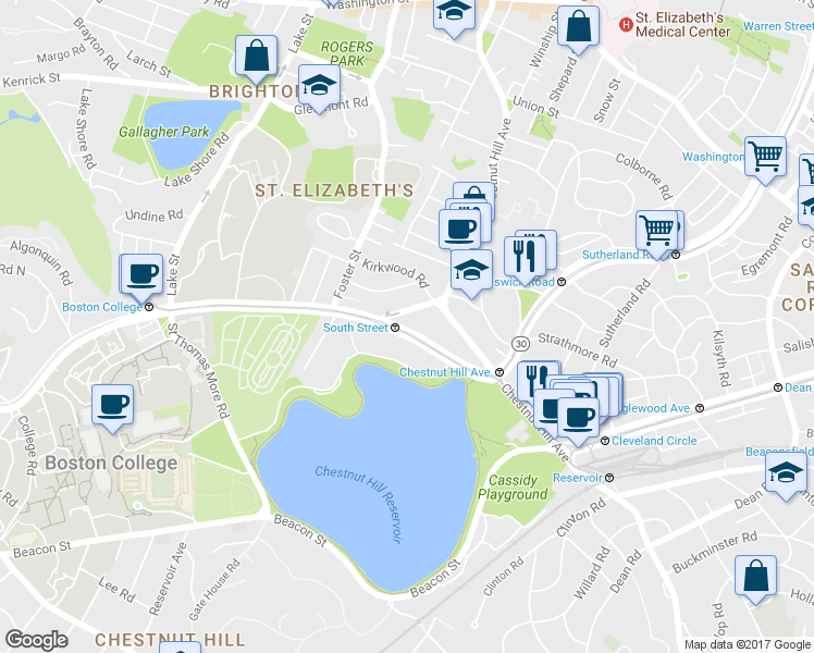 map of restaurants, bars, coffee shops, grocery stores, and more near in Boston