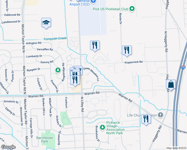 map of restaurants, bars, coffee shops, grocery stores, and more near 41894 Coventry Way in Canton