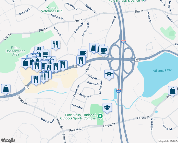 map of restaurants, bars, coffee shops, grocery stores, and more near 7 Conrad Road in Marlborough