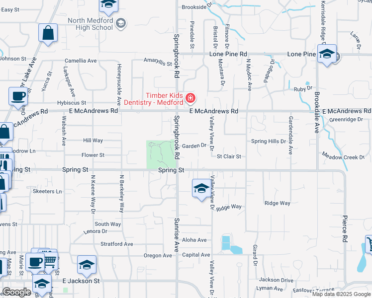 map of restaurants, bars, coffee shops, grocery stores, and more near 1734 Evans Circle in Medford