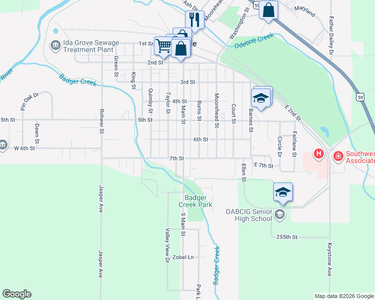 map of restaurants, bars, coffee shops, grocery stores, and more near 403 7th Street in Ida Grove