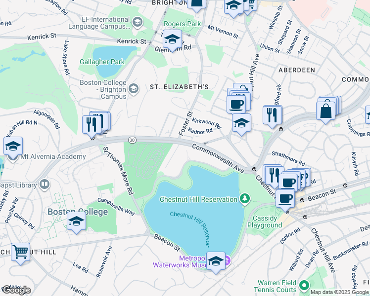 map of restaurants, bars, coffee shops, grocery stores, and more near 2016 Commonwealth Avenue in Boston