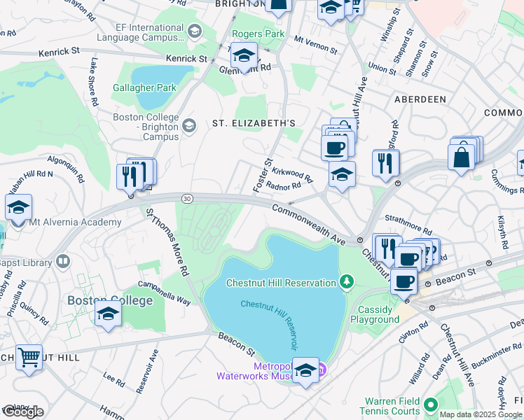 map of restaurants, bars, coffee shops, grocery stores, and more near 2016 Commonwealth Avenue in Boston