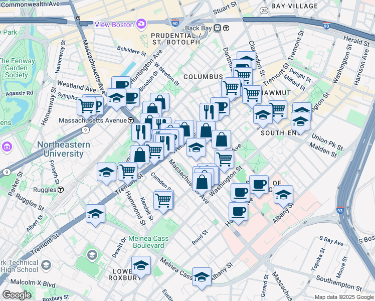 map of restaurants, bars, coffee shops, grocery stores, and more near in Boston