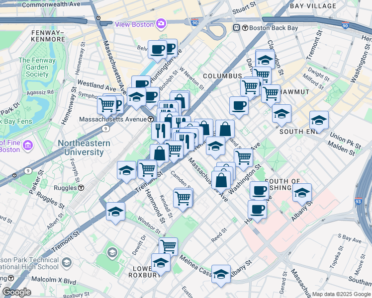 map of restaurants, bars, coffee shops, grocery stores, and more near in Boston
