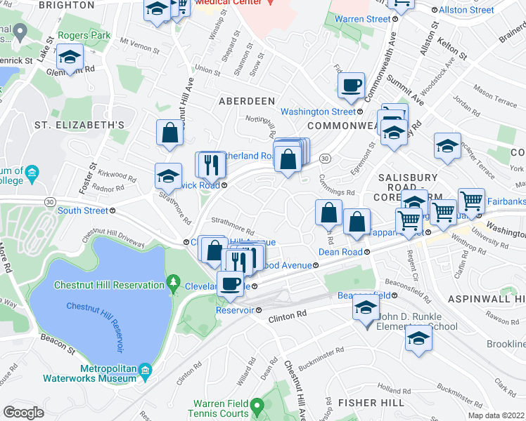 map of restaurants, bars, coffee shops, grocery stores, and more near 9 Kilsyth Terrace in Boston
