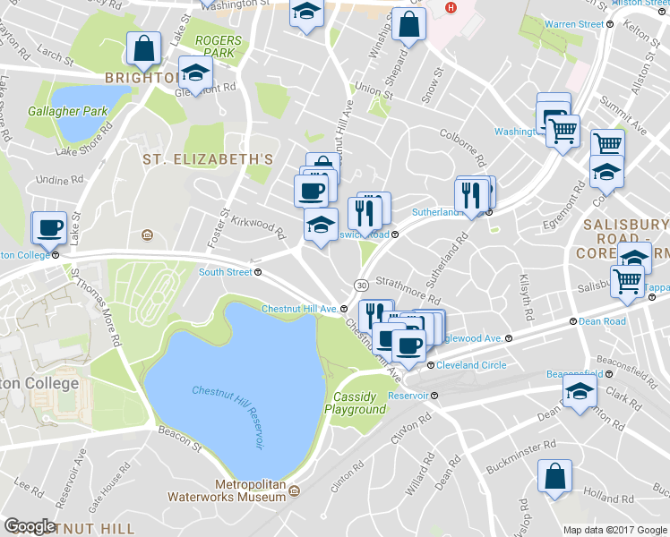map of restaurants, bars, coffee shops, grocery stores, and more near in Boston