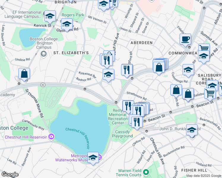 map of restaurants, bars, coffee shops, grocery stores, and more near in Boston