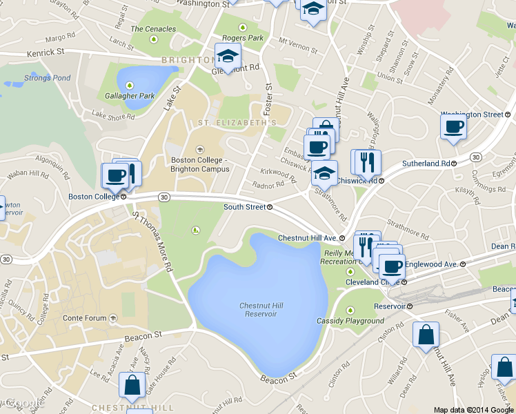 map of restaurants, bars, coffee shops, grocery stores, and more near in Boston