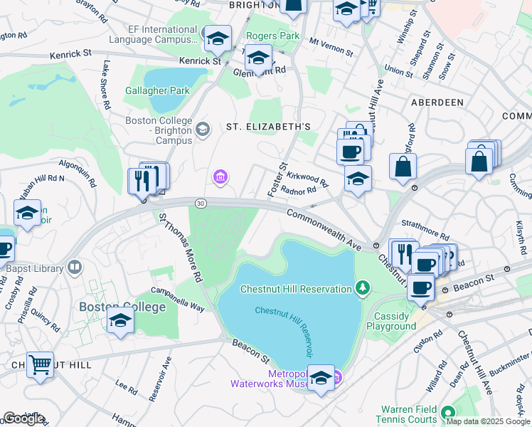 map of restaurants, bars, coffee shops, grocery stores, and more near 18 Wade Street in Boston