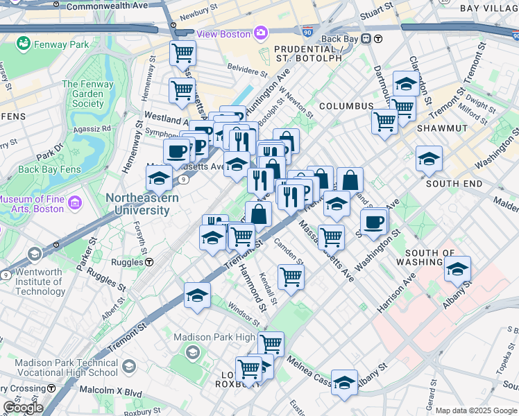 map of restaurants, bars, coffee shops, grocery stores, and more near 268-272 Northampton Street in Boston