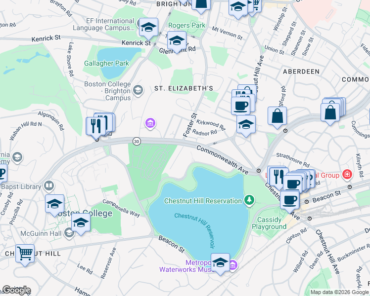 map of restaurants, bars, coffee shops, grocery stores, and more near 18 Wade Street in Boston