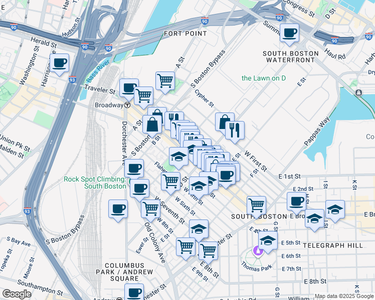 map of restaurants, bars, coffee shops, grocery stores, and more near 27 Linsky Barry Court in Boston