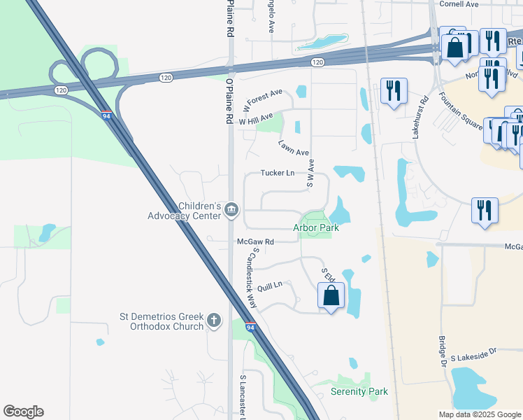 map of restaurants, bars, coffee shops, grocery stores, and more near 1113 South West Avenue in Waukegan