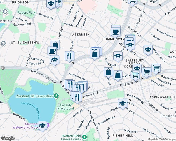 map of restaurants, bars, coffee shops, grocery stores, and more near 9 Kilsyth Terrace in Boston