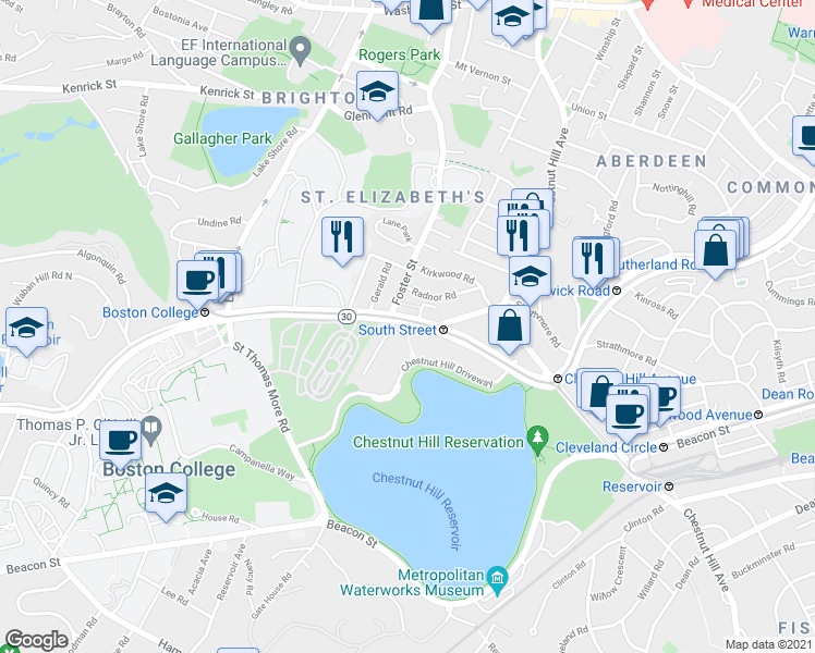 map of restaurants, bars, coffee shops, grocery stores, and more near 1992 Commonwealth Avenue in Boston