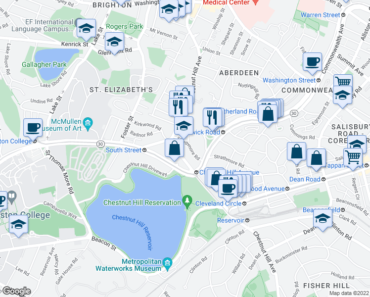 map of restaurants, bars, coffee shops, grocery stores, and more near in Boston
