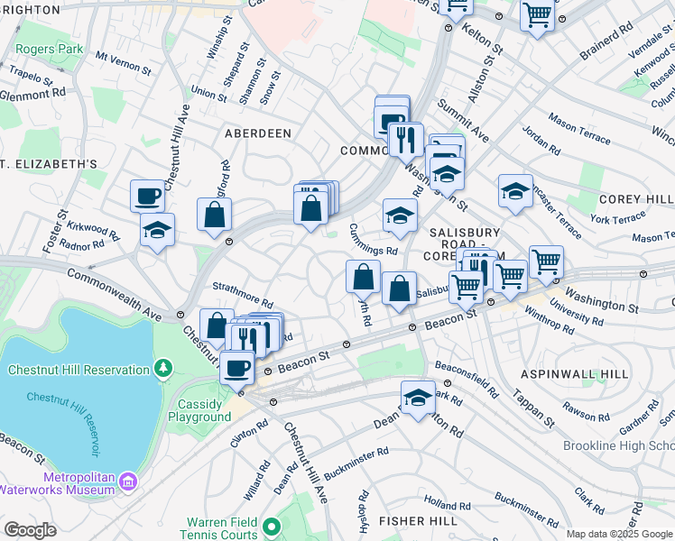 map of restaurants, bars, coffee shops, grocery stores, and more near 15 Colliston Road in Boston