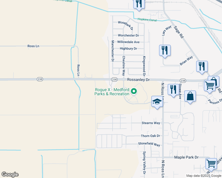 map of restaurants, bars, coffee shops, grocery stores, and more near 1098 Rossanley Drive in Medford