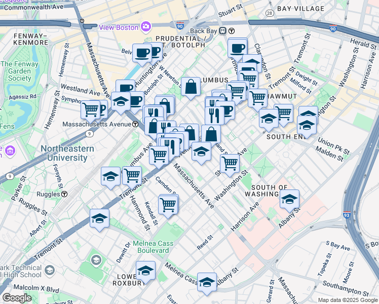 map of restaurants, bars, coffee shops, grocery stores, and more near 4 Concord Place in Boston