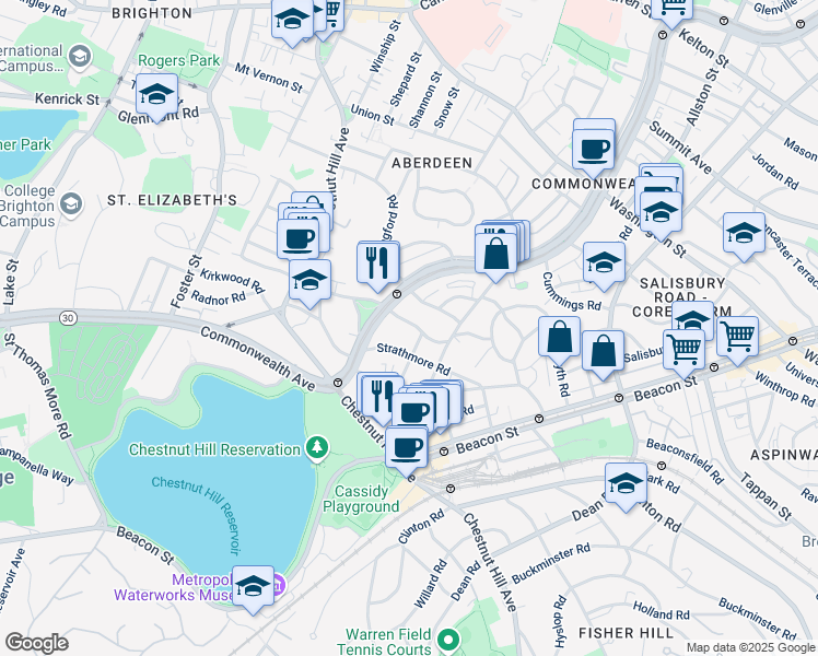 map of restaurants, bars, coffee shops, grocery stores, and more near in Boston