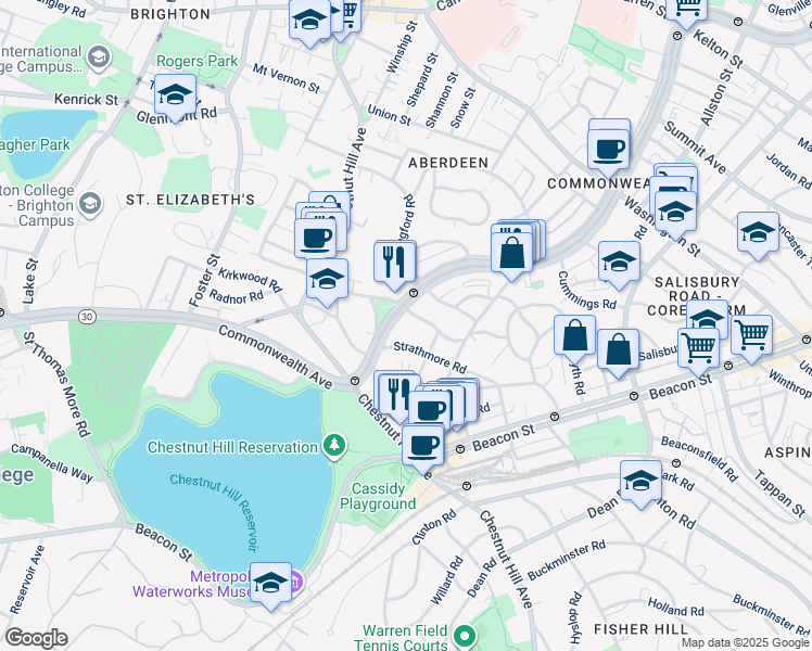 map of restaurants, bars, coffee shops, grocery stores, and more near in Boston