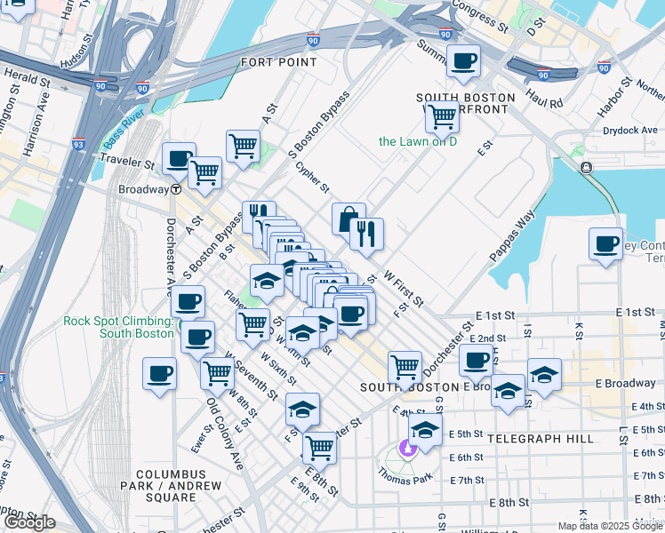 map of restaurants, bars, coffee shops, grocery stores, and more near in Boston