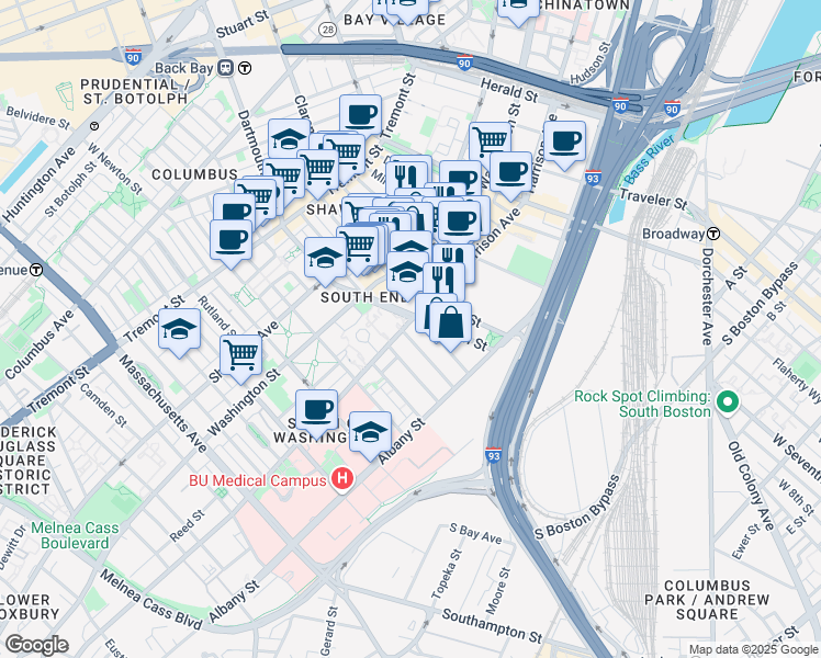 map of restaurants, bars, coffee shops, grocery stores, and more near 75 Union Park Street in Boston