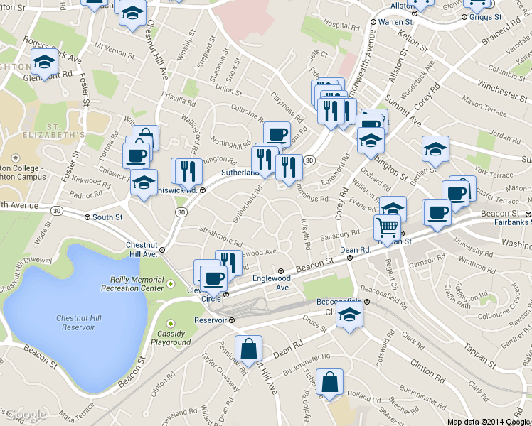 map of restaurants, bars, coffee shops, grocery stores, and more near 113 Kilsyth Road in Boston