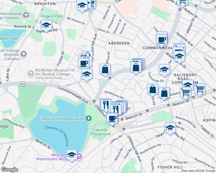 map of restaurants, bars, coffee shops, grocery stores, and more near in Boston