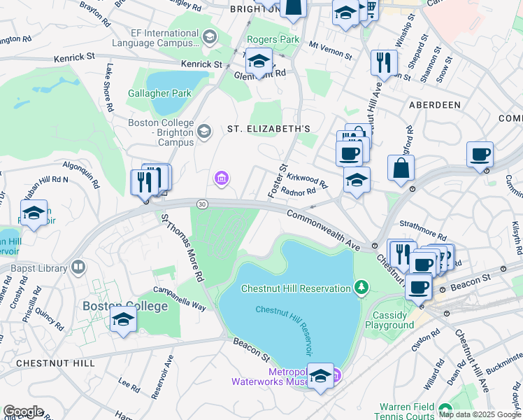 map of restaurants, bars, coffee shops, grocery stores, and more near 11 Gerald Road in Boston