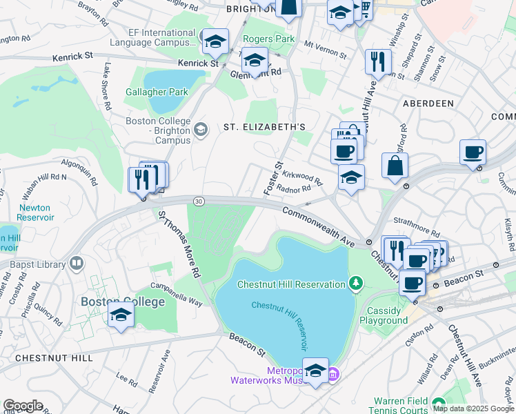 map of restaurants, bars, coffee shops, grocery stores, and more near 11 Gerald Road in Boston