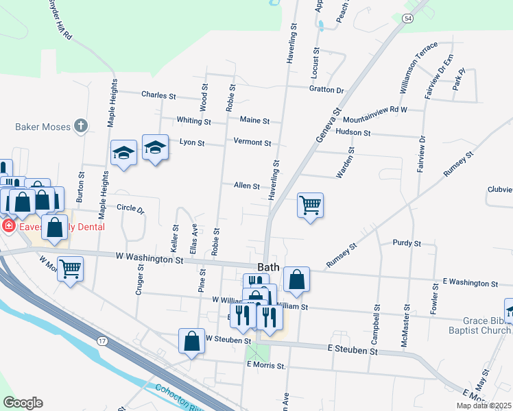 map of restaurants, bars, coffee shops, grocery stores, and more near 11 Allen Street in Bath